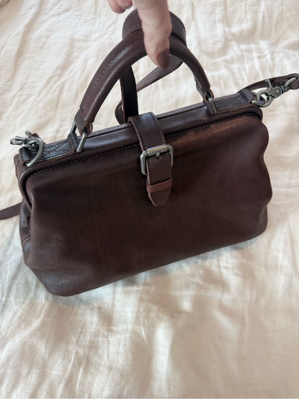 Leather Top-Handle Doctor Bag in Dark Brown EUC 1406
